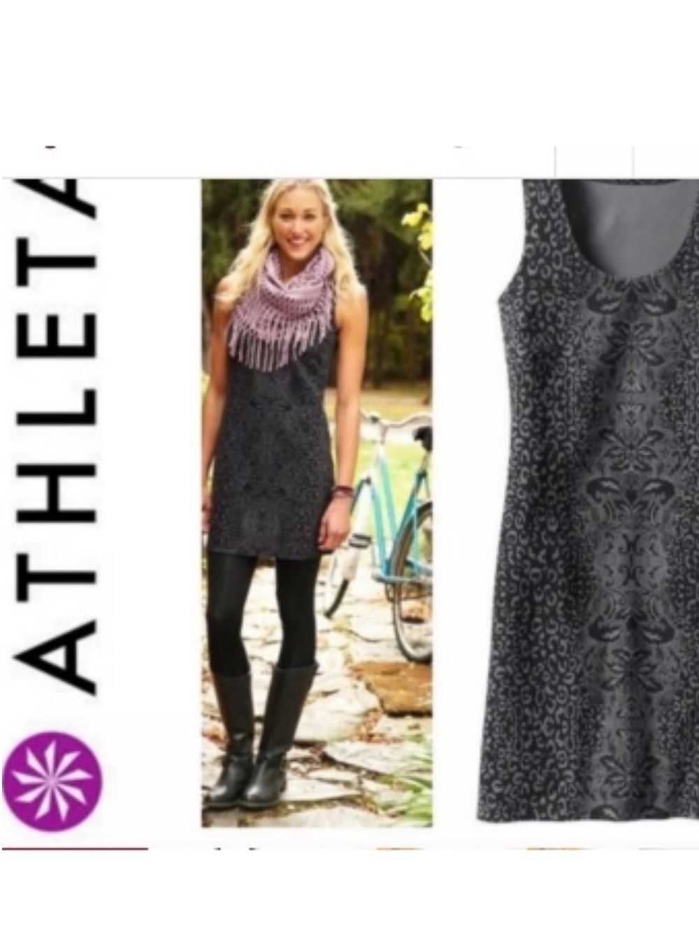 ATHLETA XXS Black Gray Animal Print Cotton Blend Sleeveless Knit Mini Dress